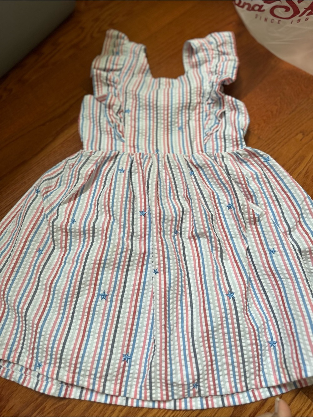 Cat & Jack Red, Blue & White Striped Ruffle-Sleeve Dress